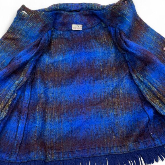 The Scotch House Blue Wool Mohair Tartan Plaid Button Cape Wrap Jacket - Picture 10 of 11